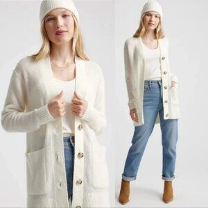 Quince Baby Alpaca Merino Wool Blend Cardigan Ivory Cream Size L Soft Cozy